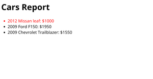 HTML Cars Reports