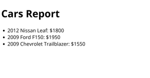 HTML Cars Report