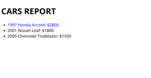 HTML Cars Report