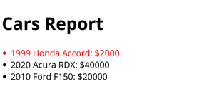 HTML Cars Report
