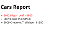 HTML Cars Report