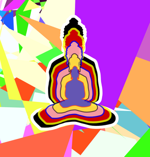 Overlapping Buddha with polka dots background