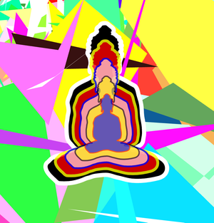 Overlapping Buddha with polka dots background