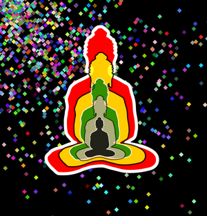 Buddha in colors -overlapping 5 Buddha images