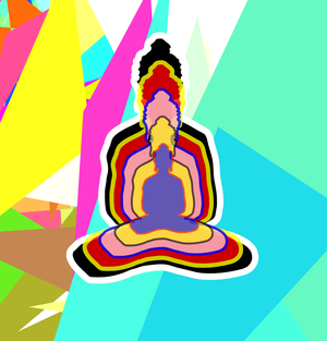 Overlapping Buddha with polka dots background