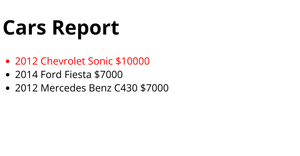 HMTL Cars Report