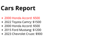 HTML Cars Report