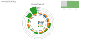 Radial Stacked Bar Chart With Brushing of Personal Electric Usage Data By Year for Account