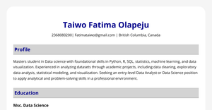 Data science Resume - Fatima