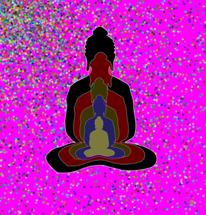 Buddha in magenta -overlapping Buddha
