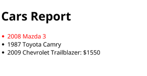 HTML Cars Report