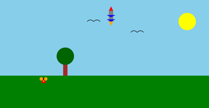 Fork of Nature scene with rocket in the sky.