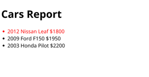 HTML cars report
