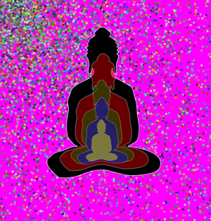 Buddha in magenta -overlapping Buddha