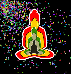 Buddha in colors -overlapping 5 Buddha images
