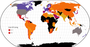 Cost of Living World Map With Country Selection and Color Scale