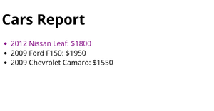 HTML Cars Report
