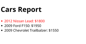 HTML Cars Report