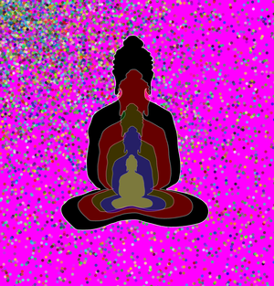 Buddha in magenta -overlapping Buddha
