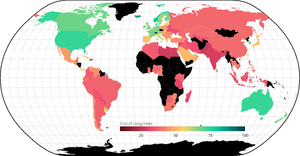 Cost of living map with colorscale and country pop-up