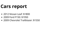 HTML cars report