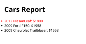 HTML Cars Report