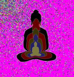 Buddha in magenta -overlapping Buddha