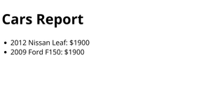 HTML Cars Report