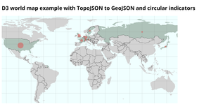 D3 world map example with TopoJSON to GeoJSON and circular indicators