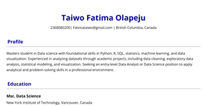 Data science Resume - Fatima