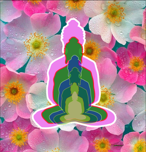 6 buddhas with flowers background