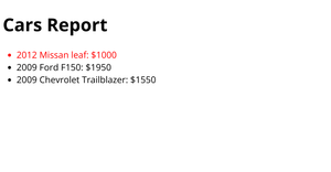 HTML Cars Reports